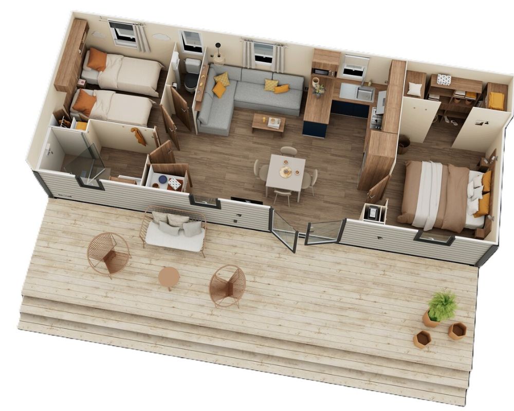 Mobil-home neuf IRM Capucine 2026 à vendre du côté de Quend, le plan