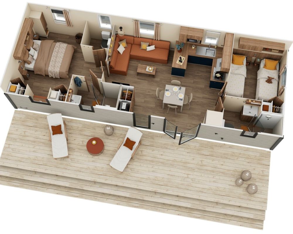Mobil-home neuf IRM Jasmin 2026 à vendre du côté de Berck sur mer, le plan