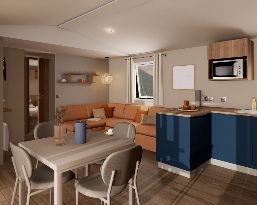 Mobil-home neuf IRM Lilas 2026 à vendre du côté de Fort-mahon, salon