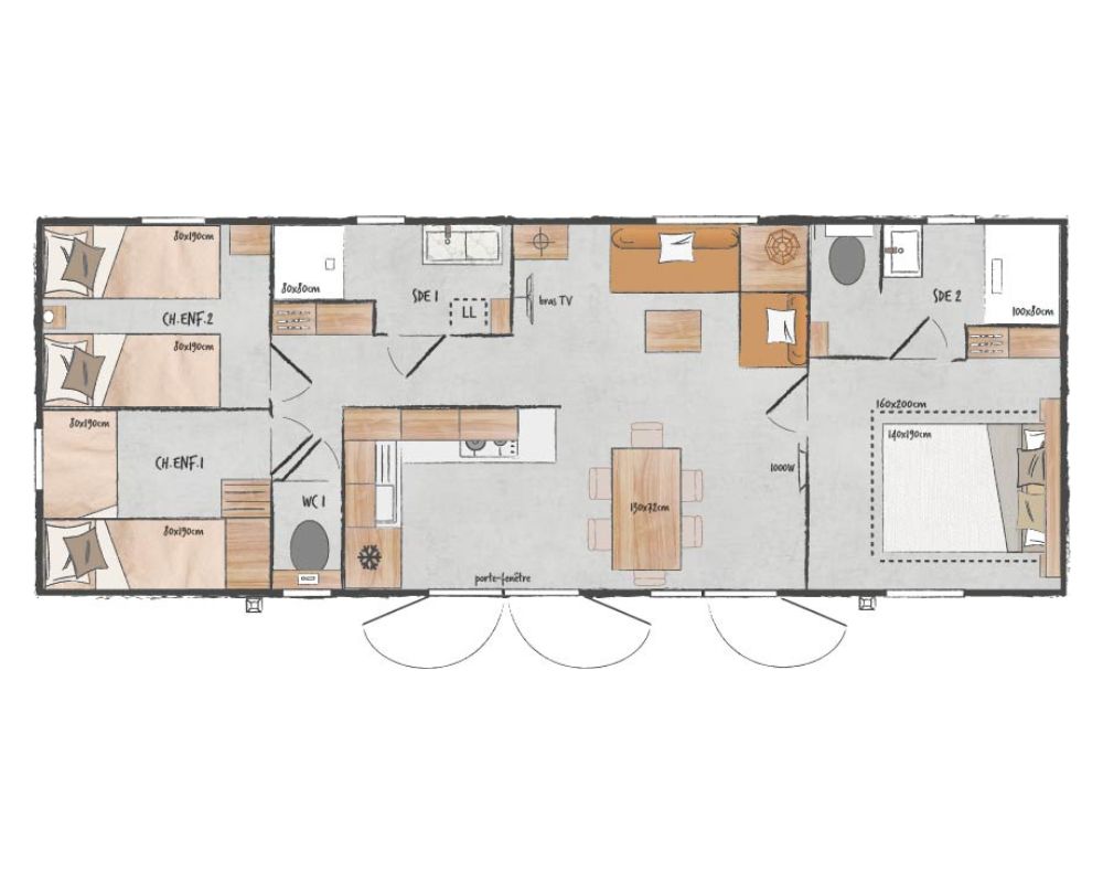 Mobil-home neuf O'Hara 1064 à vendre côte d'opale, plan