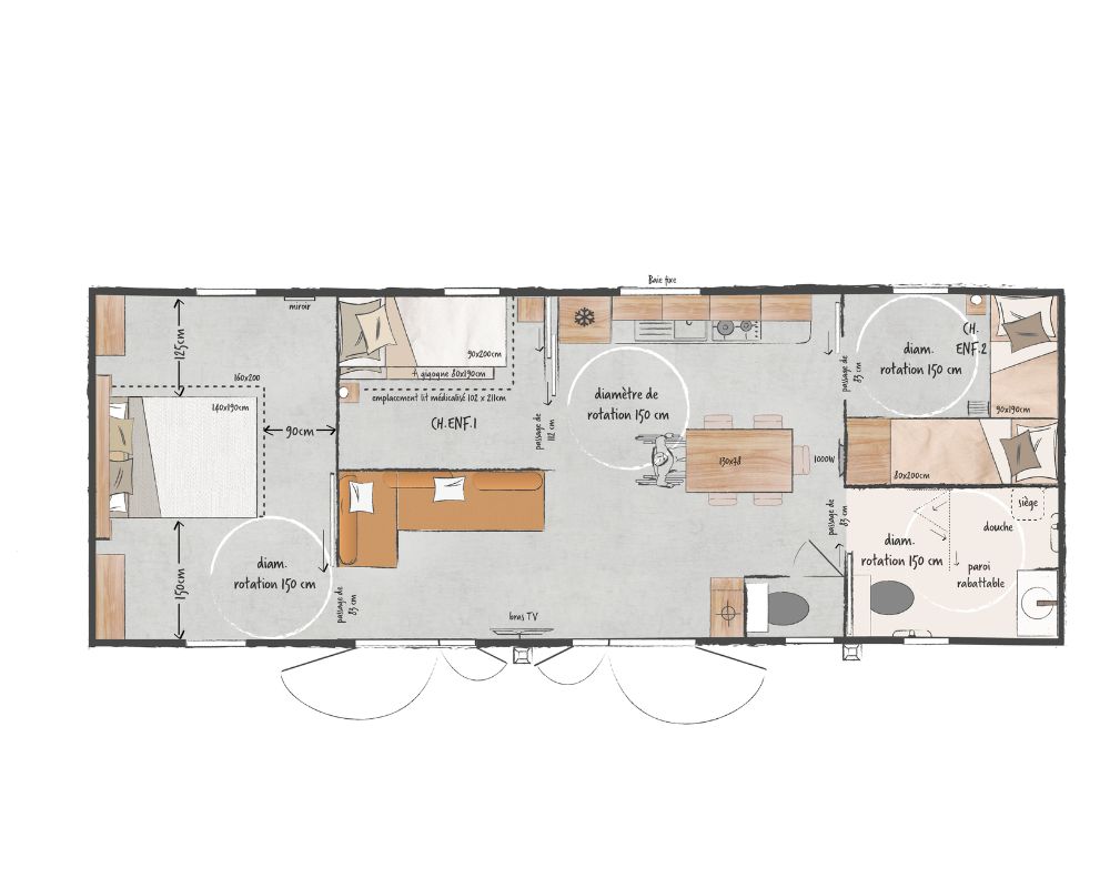 Mobil-home neuf O'Hara 1175 côte d'opale, plan