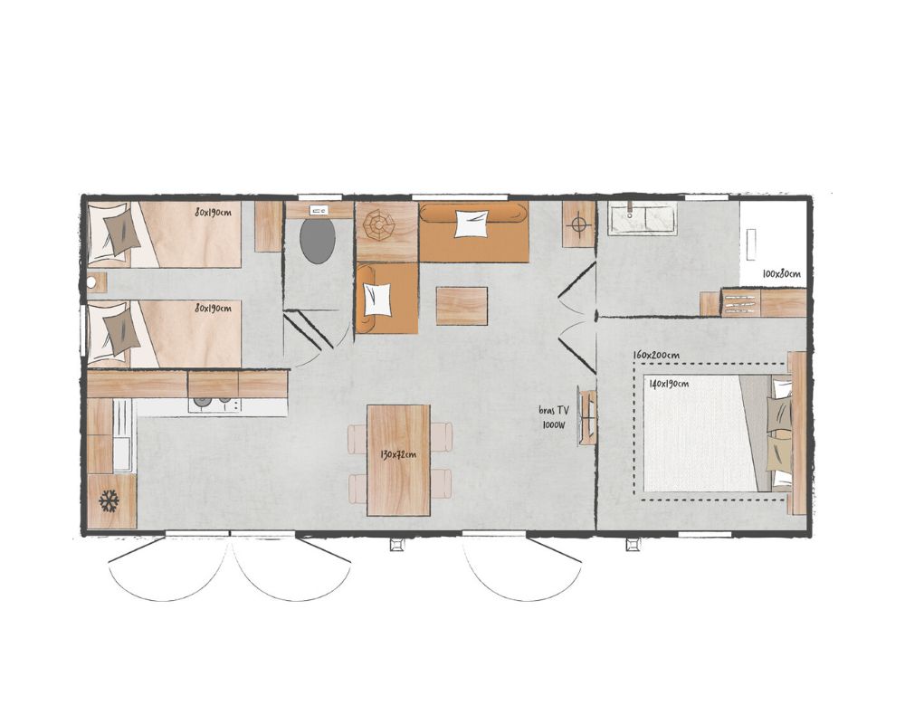 Mobil-home neuf O'Hara 844 du côté de la baie de somme, plan