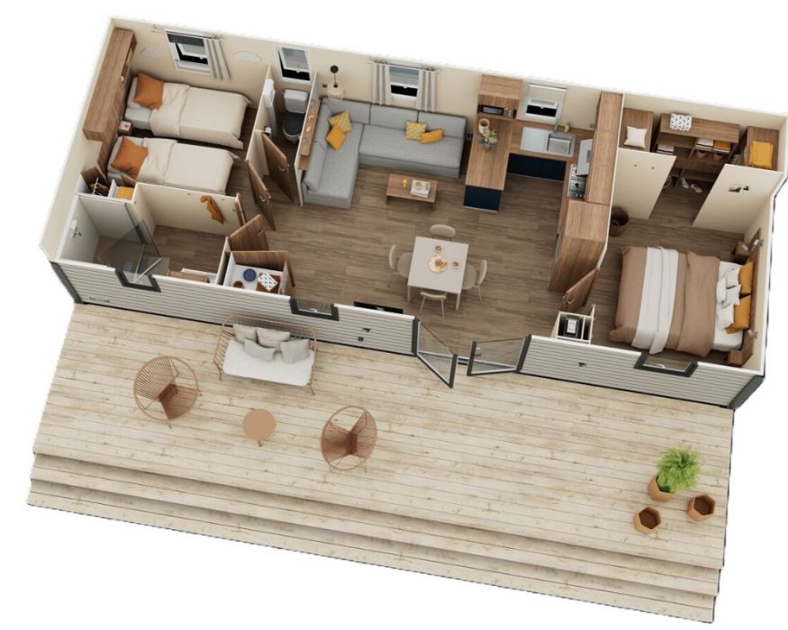 Mobil-home neuf IRM Capcuine 2026 à vendre du côté de Quend, le plan