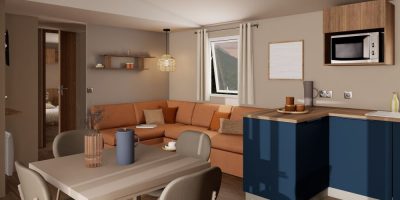 Mobil-home neuf IRM Lilas 2026 à vendre du côté de Fort-mahon, salon