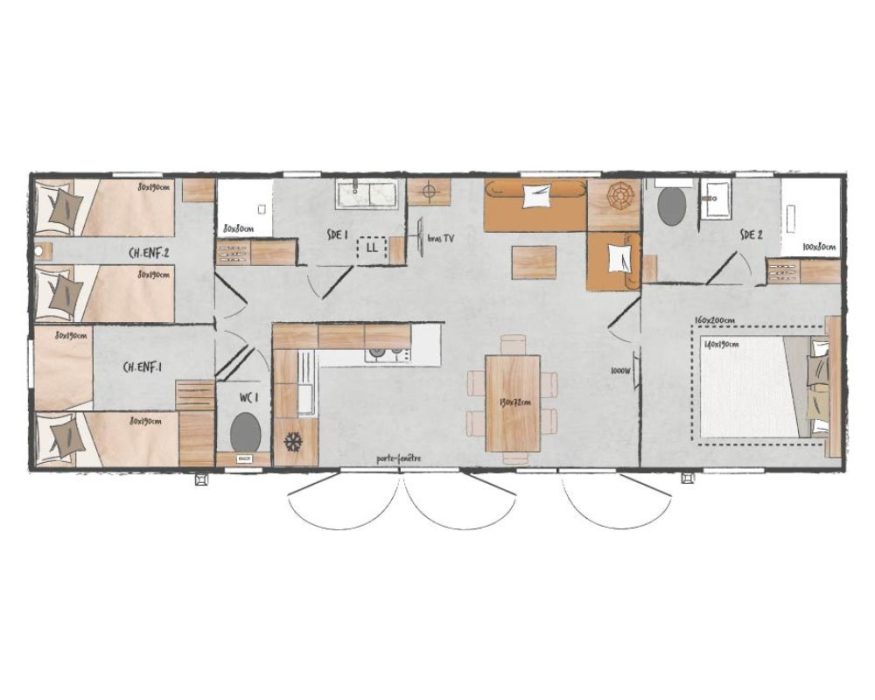 Mobil-home neuf O'Hara 1064 à vendre côte d'opale, plan